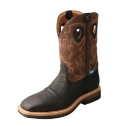 'Twisted X' Men's 12" Lite Western Work EH WP Steel Toe - Black / Brown