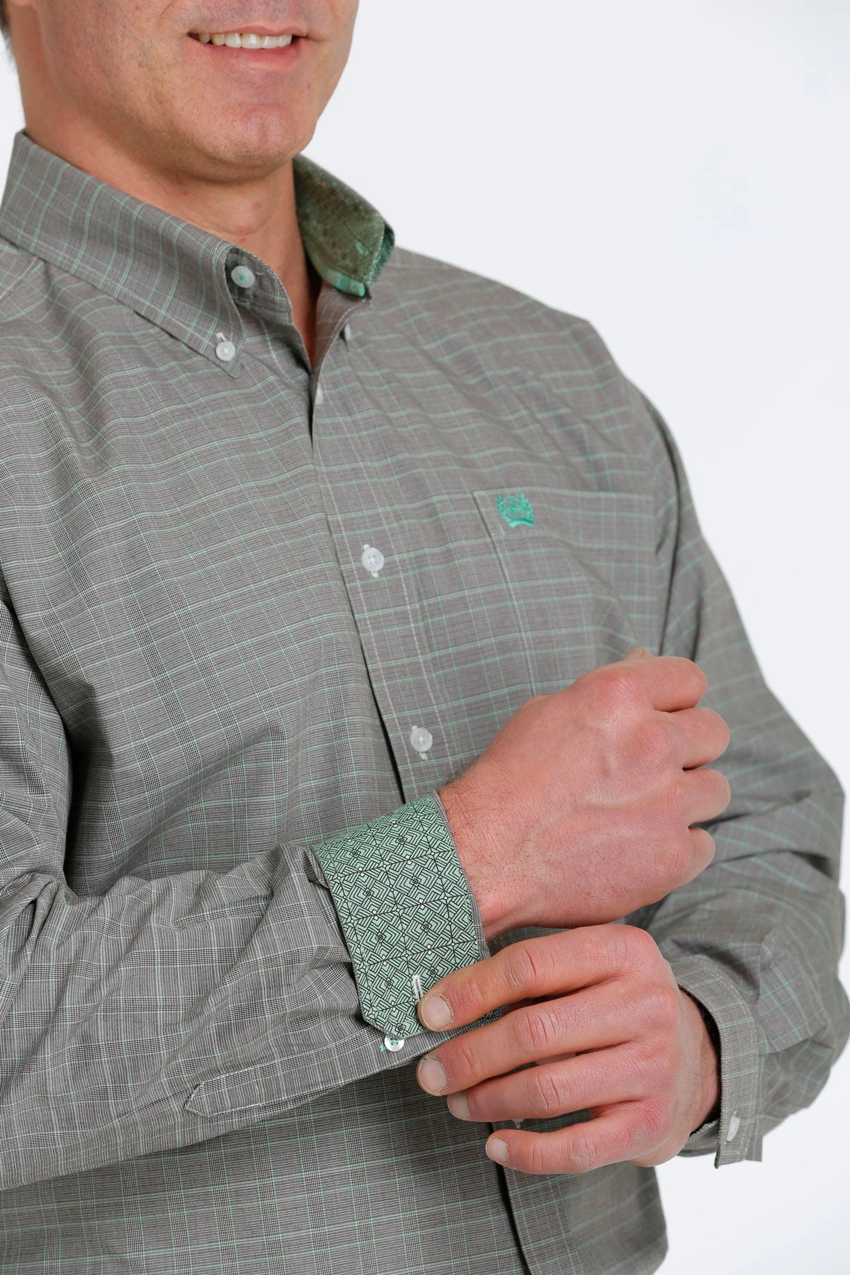 'Cinch' Men's Plaid Classic Fit Button Down - Brown / Green 4 'Cinch' Men's Plaid Classic Fit Button Down - Brown / Green - Image 2