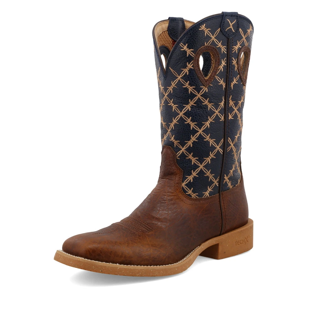 'Twisted X' Men's 12" Tech X Western Square Toe - Rustic Brown/ Navy